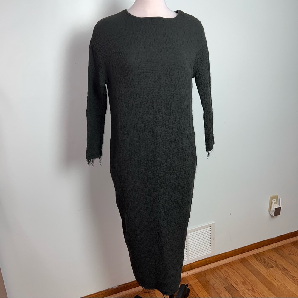 Black Crane Gray Textured Cotton Long Sleeve Maxi Dress Women’s Size XS